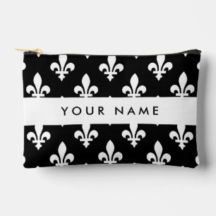 Fleur de Lis, Weiß auf Schwarz, Weiß, Ihr Name Zubehörtasche