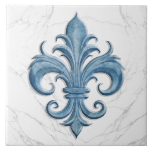 Fleur-De-Lis-weißer und blauer Marmor Fliese (Vorderseite)