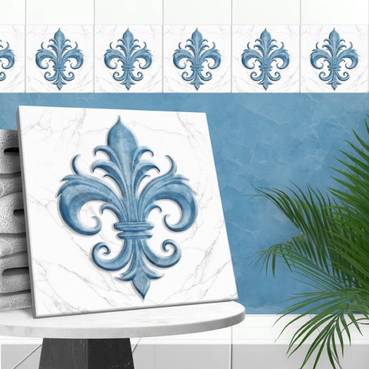 Fleur-De-Lis-weißer und blauer Marmor Fliese