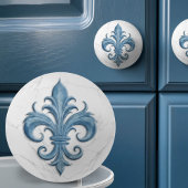 Fleur-De-Lis-weißer und blauer Marmor Keramikknauf