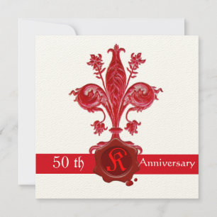FLEUR DE LISE ANNIVERSARY Red Wax Siegel Monogram Einladung