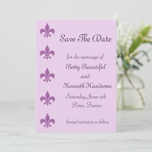 Fleur De Lise Save the Date in Lilacs (Stehend Vorderseite)