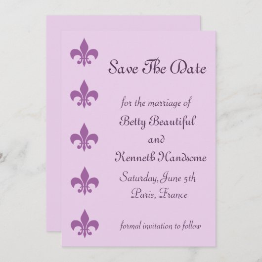 Fleur De Lise Save the Date in Lilacs (Vorne/Hinten)