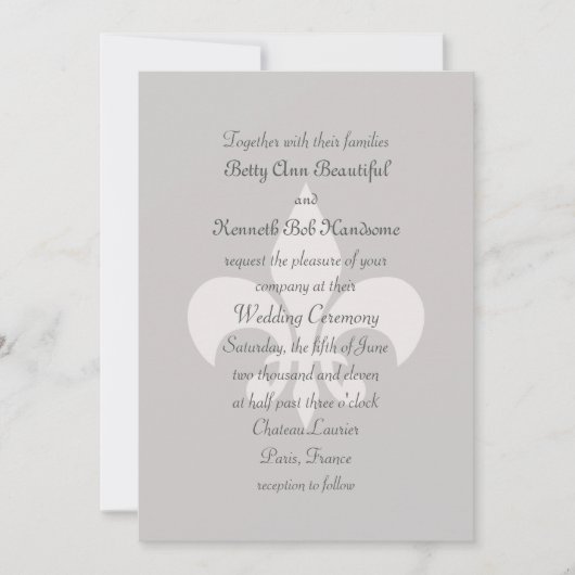 Fleur de Lise Wedding Einladung in Smokey Grays (Vorderseite)