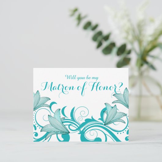 Fleur de Lyrica Matron of Honor Request | AQUAMARI Einladung (Stehend Vorderseite)
