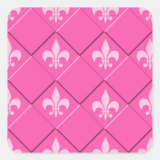 Fleur de lys and squares pink pattern quadratischer aufkleber (Vorderseite)