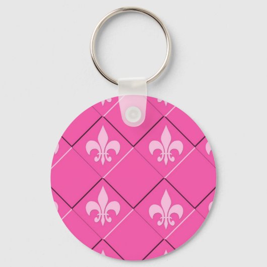 Fleur de lys and squares pink pattern schlüsselanhänger (Vorderseite)
