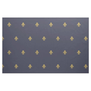 Fleur de lys, französischer Liliengelb auf Marineb Stoff