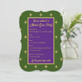 Fleur-de-lys Mardi Gras-Party Einladung (Stehend Vorderseite)