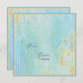 Fleur di Lys Damask 2 Blau - Einladung zur Hochzei (Vorne/Hinten)
