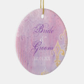 Fleur di Lys Damask 2 Blau - Hochzeitsfeier Keramikornament (Rechts)