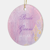 Fleur di Lys Damask 2 Blau - Hochzeitsfeier Keramikornament (Links)