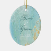 Fleur di Lys Damask 2 Blau - Hochzeitsfeier Keramikornament (Rechts)