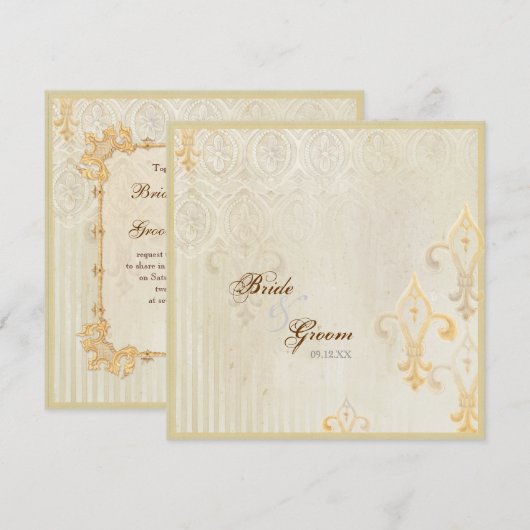 Fleur di Lys Damask 2 Cream Wedding Einladung (Vorne/Hinten)