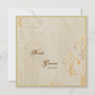 Fleur di Lys Damask 2 Cream Wedding Einladung