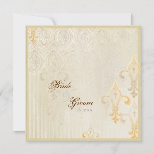 Fleur di Lys Damask 2 Cream Wedding Einladung (Vorderseite)
