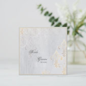 Fleur di Lys Damask 2 Grau Wedding Einladung (Stehend Vorderseite)