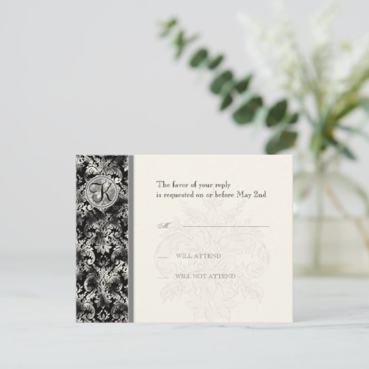Fleur di Lys Damask - Black UAWG Response Card RSVP Karte (Stehend Vorderseite)