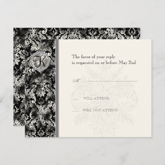 Fleur di Lys Damask - Black UAWG Response Card RSVP Karte (Vorne/Hinten)