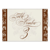 Fleur di Lys Damask - Braun 3 Tischnummern Karten (Vorderseite (Horizontal))