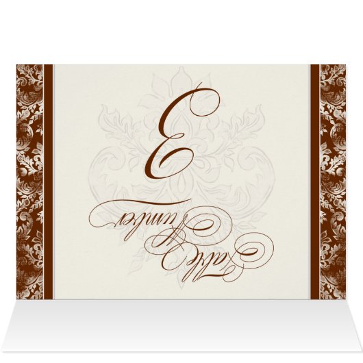 Fleur di Lys Damask - Braun 3 Tischnummern Karten (Innenansicht Horizontal (Oben))