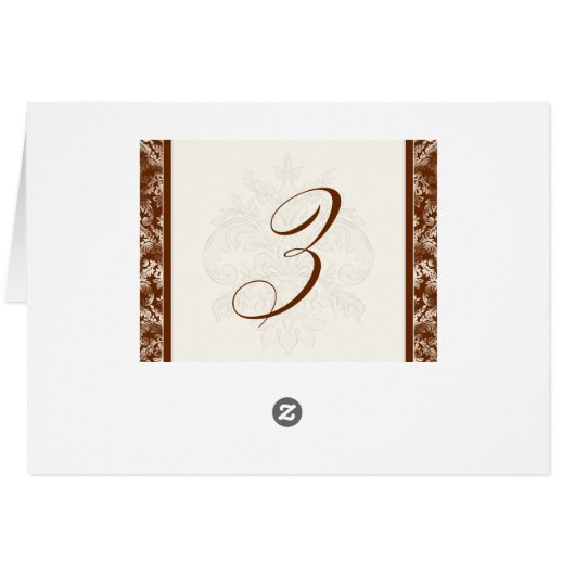 Fleur di Lys Damask - Braun 3 Tischnummern Karten (Rückseite Horizontal)