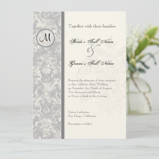 Fleur di Lys Damask - Einladung zur Hochzeit in Gr (Stehend Vorderseite)