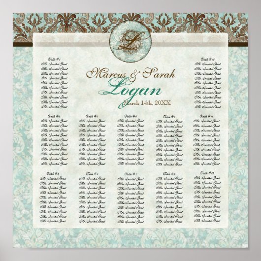 Fleur di Lys Damask Empfang Tischübersicht Poster (Vorne)