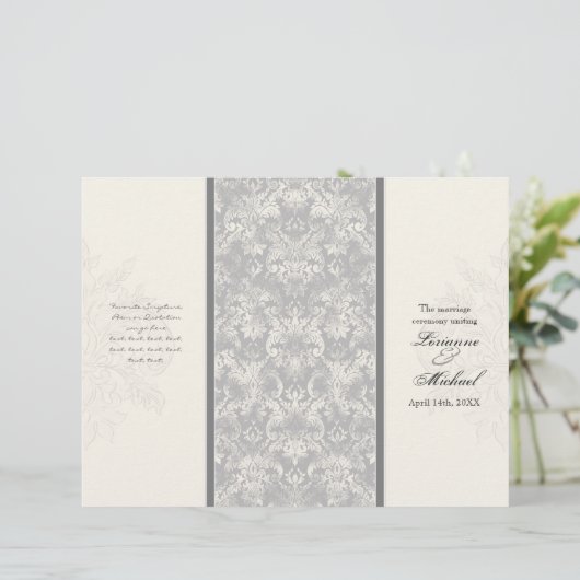 Fleur di Lys Damask - Gray Formal Wedding Program (Stehend Vorderseite)