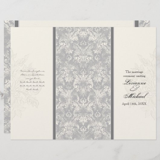 Fleur di Lys Damask - Gray Formal Wedding Program (Vorne/Hinten)
