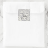 Fleur di Lys Damask - Gray Wedding Siegel Quadratischer Aufkleber (Tasche)