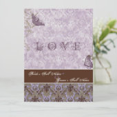 Fleur di Lys Damask - Lila Einladung zur Hochzeit (Stehend Vorderseite)