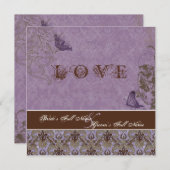 Fleur di Lys Damask - Lila Einladung zur Hochzeits (Vorne/Hinten)