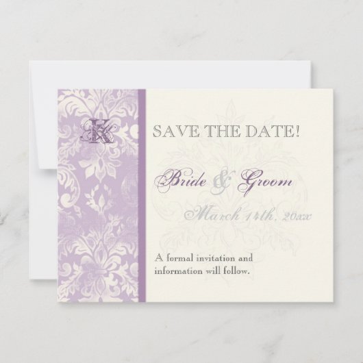 Fleur di Lys Damask - Lilac Save the Date Card (Vorderseite)