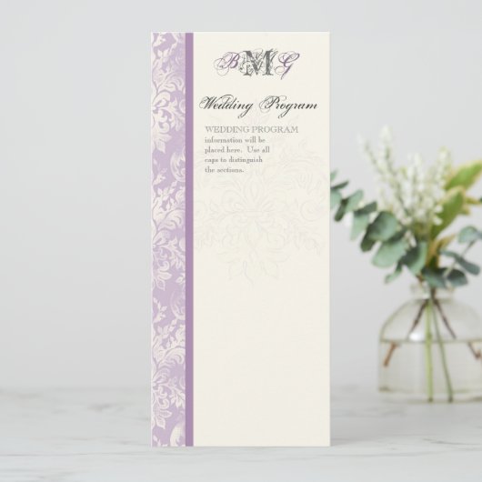 Fleur di Lys Damask - Lilac Wedding Program Programm (Stehend Vorderseite)