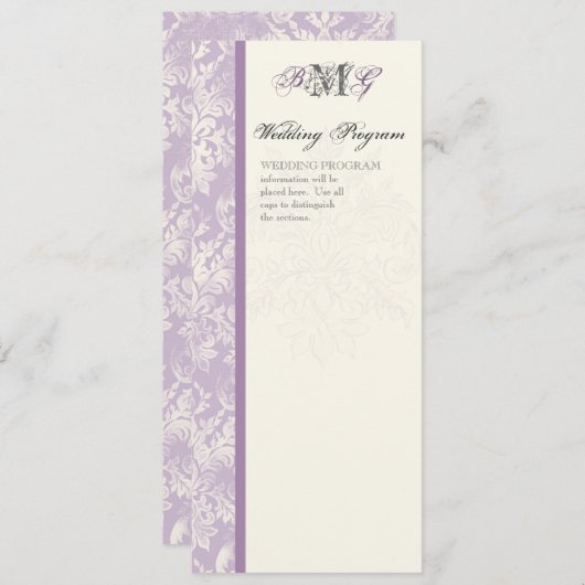 Fleur di Lys Damask - Lilac Wedding Program Programm (Vorne/Hinten)