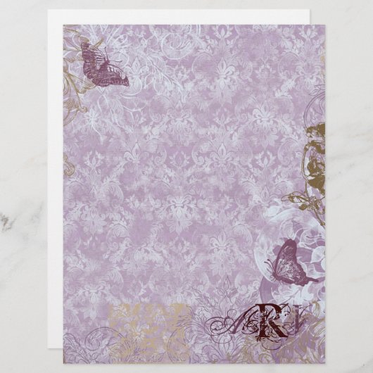 Fleur di Lys Damask - Mit Monogramm Scrapbook-Seit (Vorne/Hinten)