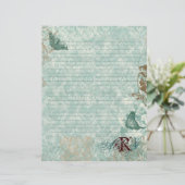 Fleur di Lys Damask - Mit Monogramm Stationerie (Stehend Vorderseite)