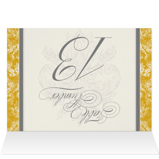 Fleur di Lys Damask Mustard Tischnummer 13 Cards (Innenansicht Horizontal (Oben))