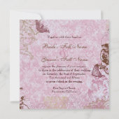 Fleur di Lys Damask Pink Brown Butterfly Wedding Einladung (Rückseite)