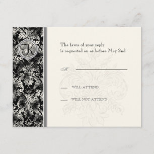Fleur di Lys Damask - schwarze UAWG Wartekarte RSVP Karte