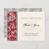 Fleur di Lys Damask - Weinkarte Save the Date (Vorne/Hinten)