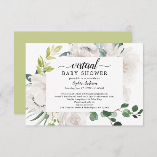 Fleur Jolie Floral Virtual Baby Shower Einladung (Vorne/Hinten)
