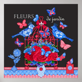 Fleur Porcelain Birds und Birdcage Poster