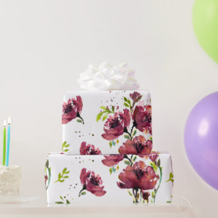 Fleur Red Poppies Watercolor Floral Wrapping Paper Geschenkpapier