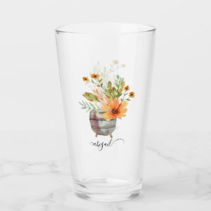 Fleur Sunrise Blush Wasserfarbe Individuelle Name Glas
