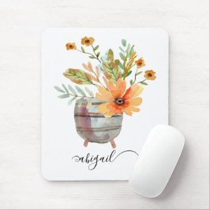 Fleur Sunrise Blush Wasserfarbe Individuelle Name Mousepad