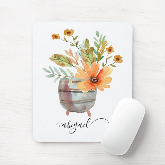 Fleur Sunrise Blush Wasserfarbe Individuelle Name Mousepad (Mit Mouse)