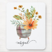 Fleur Sunrise Blush Wasserfarbe Individuelle Name Mousepad (Vorne)