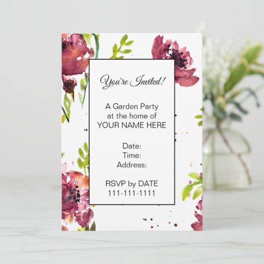 Fleur Watercolor Poppy Einladungen (Stehend Vorderseite)